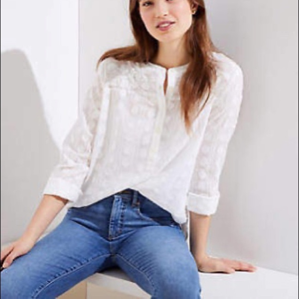 Loft cream textured pattern Henley blouse